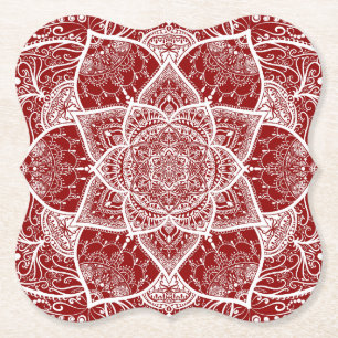 Posavasos De Papel Mandala roja y blanca - Loergans en frambuesa