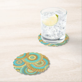 Posavasos De Papel Mándala superpuesto azul marrón dorado