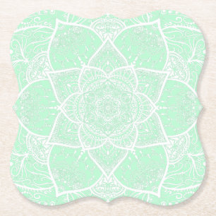 Posavasos De Papel Mandala verde y blanca - Loergans en Jade