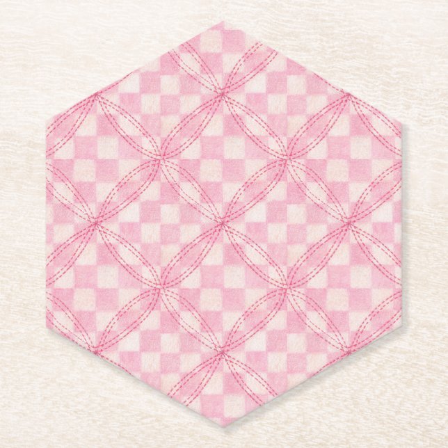 Posavasos De Papel Maquetones de papel Hexagón de CHECK QUILT PINK (Anverso)