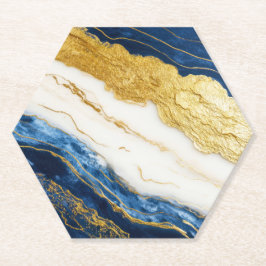Posavasos De Papel Marble de hojas de oro y azul de la marina de lujo