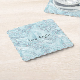 Posavasos De Papel Marble plateado azul acuático