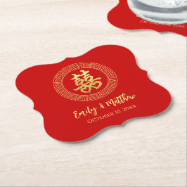 Posavasos De Papel Marco circular doble felicidad boda china