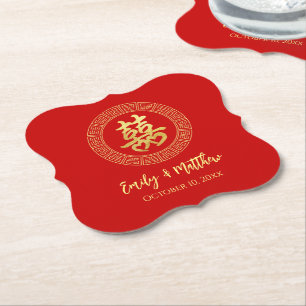 Posavasos De Papel Marco circular doble felicidad boda china