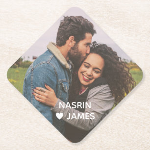 Posavasos De Papel Marco de Corazón Romántico Foto de Pareja Personal