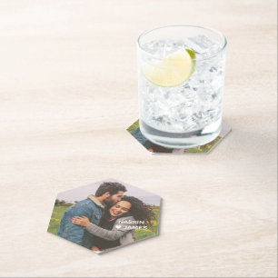 Posavasos De Papel Marco de Corazón Romántico Foto de Pareja Personal