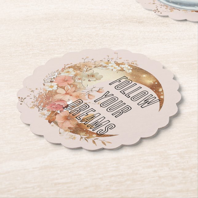 Posavasos De Papel Marco Dorado Chic Rosa Floral despedida de soltera (En perspectiva)