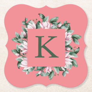 Posavasos De Papel Marco floral cuadrado de letra monograma
