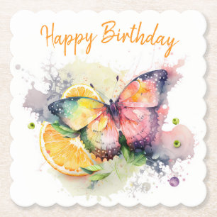 Posavasos De Papel Mariposa color de color de verano - Feliz cumpleañ