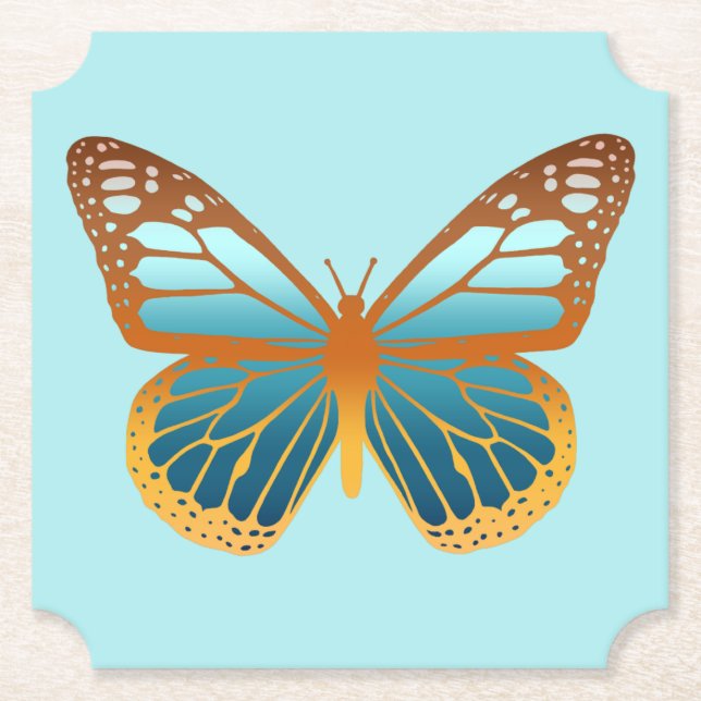 Posavasos De Papel Mariposa con gradiente azul y naranja (Anverso)