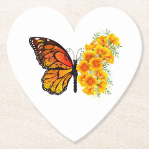Posavasos De Papel Mariposa de flores con amapola amarilla de Califor