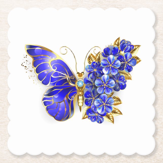 Posavasos De Papel Mariposa Flor Zafiro (Anverso)