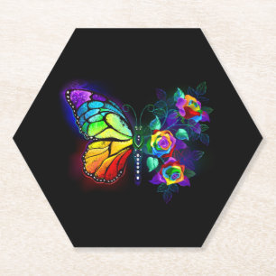 Posavasos De Papel Mariposa florida arcoiris