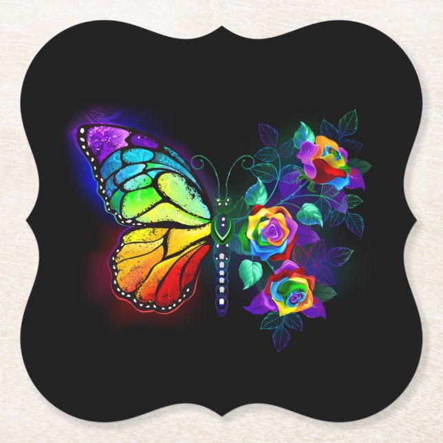 Posavasos De Papel Mariposa florida arcoiris (Anverso)