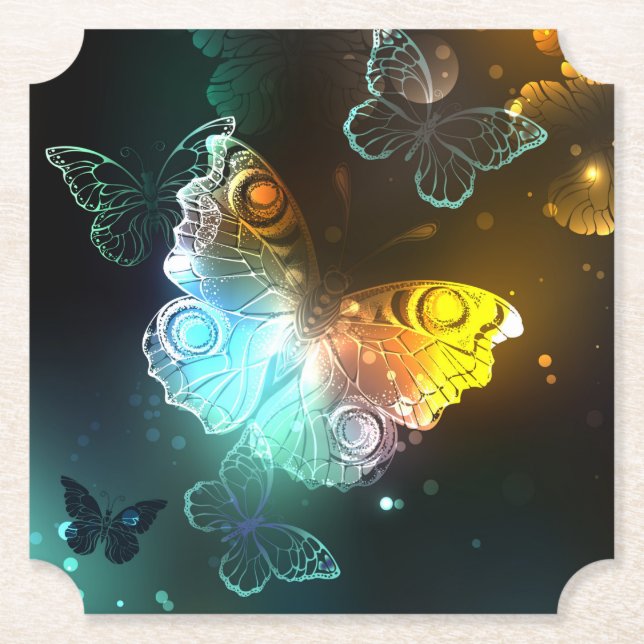 Posavasos De Papel Mariposa luminosa y mariposas nocturnas (Anverso)