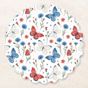 Posavasos De Papel Mariposa patriótica y patrón floral