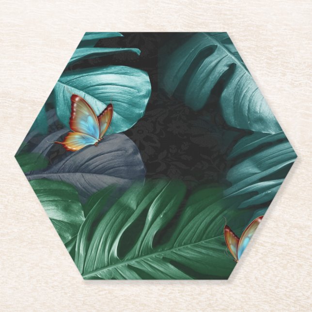 Posavasos De Papel Mariposas de paraídas/salpicaduras de turquesa tro (Anverso)