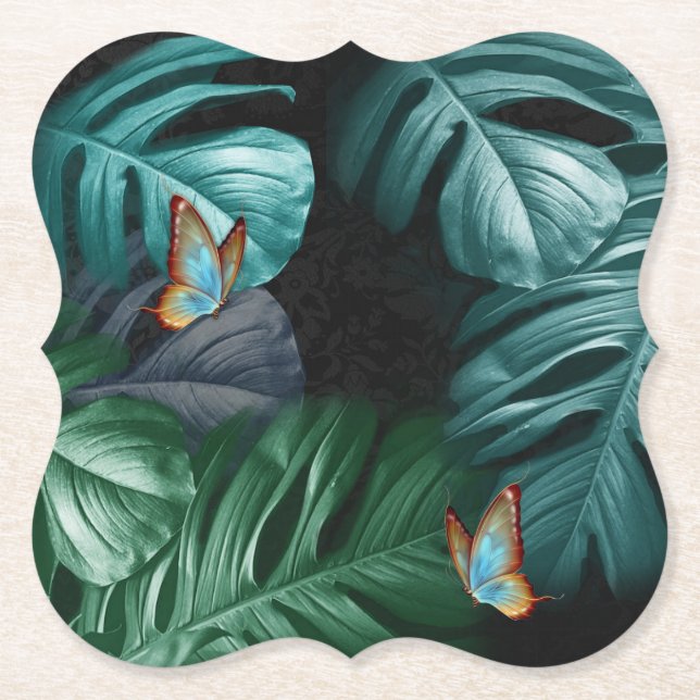 Posavasos De Papel Mariposas de paraídas/salpicaduras de turquesa tro (Anverso)