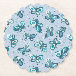 Posavasos De Papel Mariposas doodle bugs - azul - patrón sin fisuras.