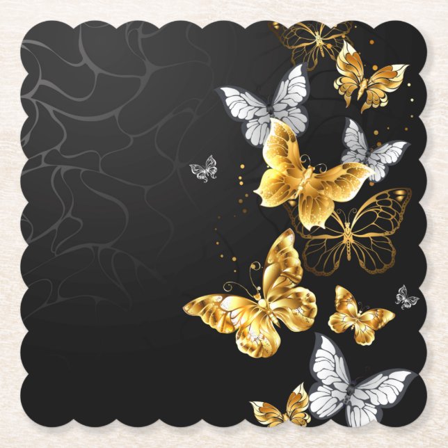 Posavasos De Papel Mariposas doradas y blancas (Anverso)