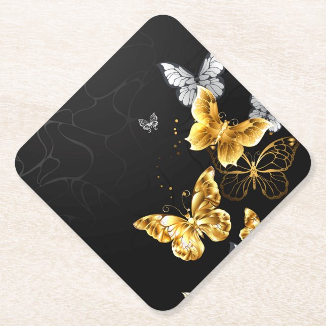 Posavasos De Papel Mariposas doradas y blancas (Anverso)