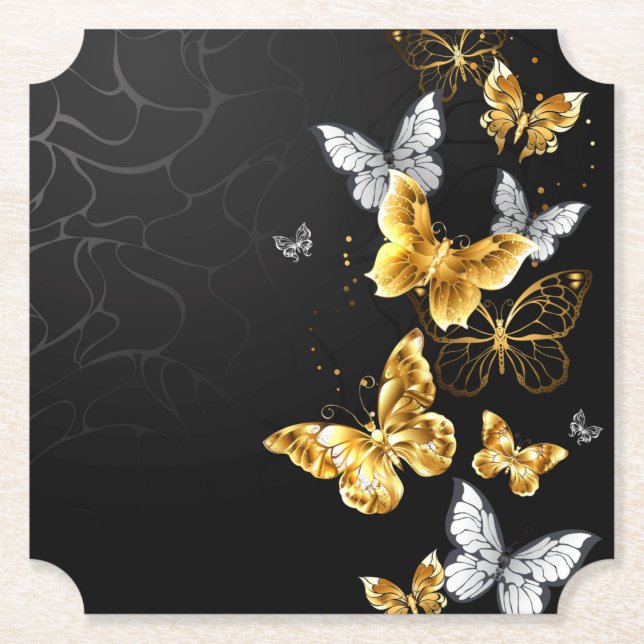 Posavasos De Papel Mariposas doradas y blancas (Anverso)