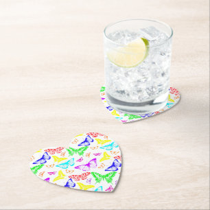 Posavasos De Papel Mariposas en colores arcoiris volando