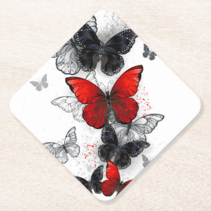 Posavasos De Papel Mariposas Morpho voladoras negras y rojas