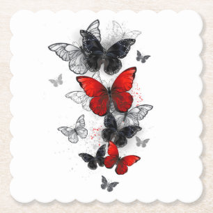 Posavasos De Papel Mariposas Morpho voladoras negras y rojas