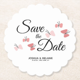 Posavasos De Papel Mariposas Románticas Rosadas Save the Dates 