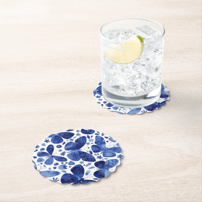 Posavasos De Papel Mariposas Watercolor Indigo Azul (In situ)