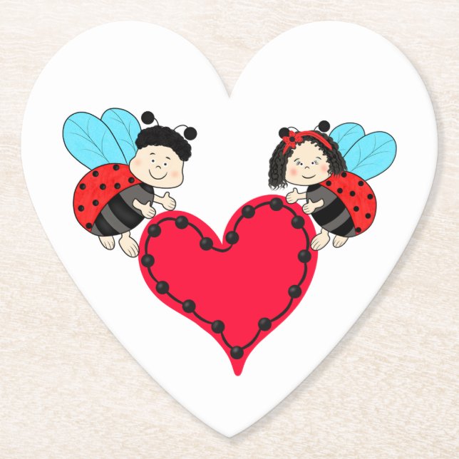 Posavasos De Papel Mariquitas con corazón (Anverso)