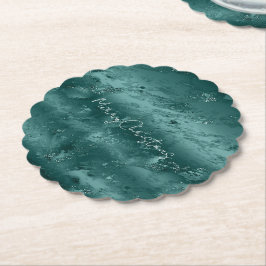 Posavasos De Papel Mármol Glitzy de color verde esmeralda