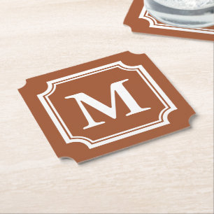 Posavasos De Papel Marrón Siena borde elegante monograma personalizad