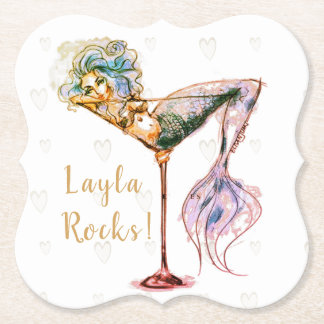 Posavasos De Papel Martini de sirena personalizado y hermoso