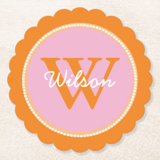 Posavasos De Papel Máster de papel monogramado rosa y Naranja