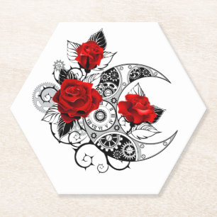 Posavasos De Papel Media luna mecánica con rosas rojas