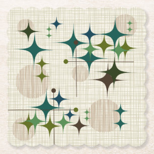 Posavasos De Papel Mediados de siglo Starbursts moderno y globos