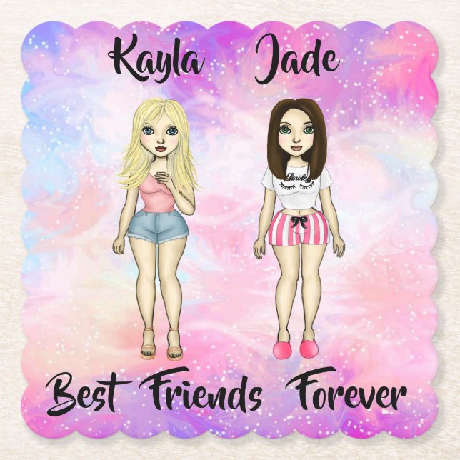 Posavasos De Papel Mejor Amigos Personalizado de Brunette y Blonde pa (Anverso)