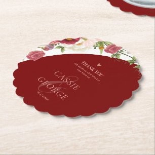 Posavasos De Papel Mensaje de agradecimiento de boda floral borgoña r