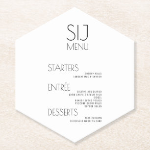 Posavasos De Papel Menú de boda moderno simple negro blanco y negrita