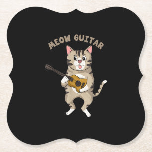 Posavasos De Papel Meow Guitar Cute Cat Tocando Guitarra Graciosas Ki