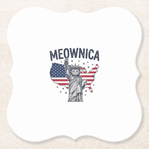 Posavasos De Papel Meownica Gato Patriótico Diseño Vector Vintage_1