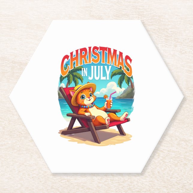 Posavasos De Papel Meowy Xmas Summer Christmas In July Chillin Cool C (Anverso)