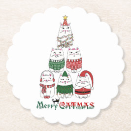 Posavasos De Papel Merry Catmas Funny Navidades Kitten Tree