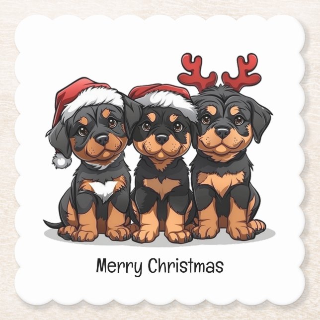 Posavasos De Papel Merry Christmas Rottweiler Dog Santa (Anverso)