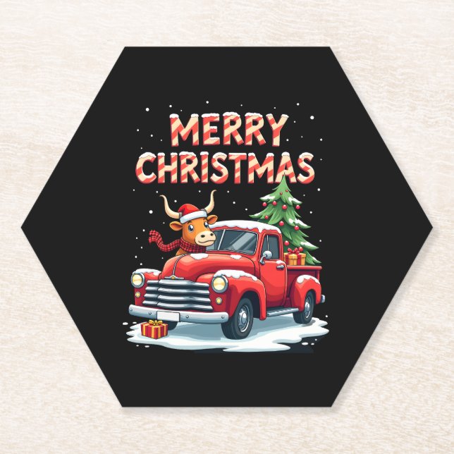 Posavasos De Papel Merry Christmas Scottish Highland Cow Xmas Farm An (Anverso)