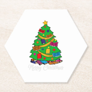 Posavasos De Papel Merry Christmas Tree Love Leer libros Bibliotecari