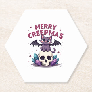 Posavasos De Papel Merry Creepmas Cat Pastel Goth Christmas Skull T-S
