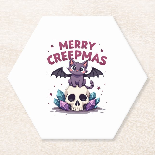 Posavasos De Papel Merry Creepmas Cat Pastel Goth Christmas Skull T-S (Anverso)